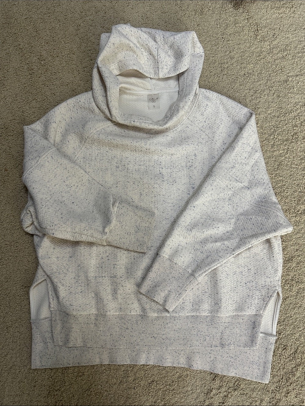 CALIA by Carrie Underwood Soft Cream Speckled Hooded Funnel Neck Sweatshirt